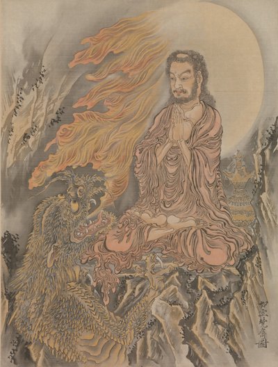 悪魔を征服する釈迦牟尼釈迦護摩子1888。 作： Kawanabe Kyosai