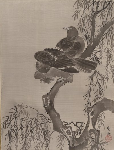 枝に二羽の鳥、ca。 1887。 作： Kawanabe Kyosai