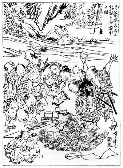 切断された頭をスケッチした若い兄弟、1898年。 作： Kawanabe Kyosai