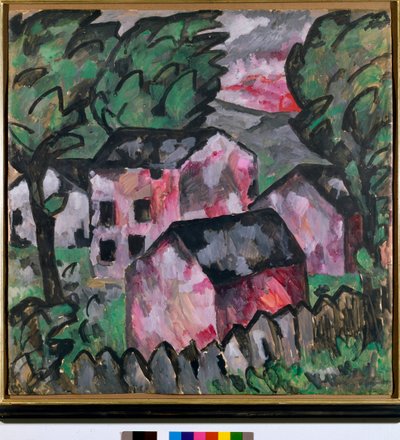 赤い家々のある風景 Kasimir Severinovich Malevich (Malevich, Malevic) (1878-1935) の絵画 日 107x106 cm 1910 日 Kunstmuseum Bale 作： Kazimir Severinovich Malevich