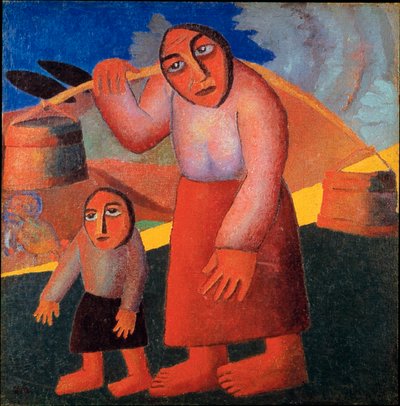 バケツを持つ農民 カシミール・マレーヴィチ（マレーヴィチ、Malevich）（1878-1935）の絵画 1911年 日173x73 cm アムステルダム、ステデリック・ミュージアム 作： Kazimir Severinovich Malevich