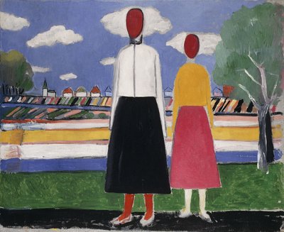 風景の中の2人の人物、1931-32年 作： Kazimir Severinovich Malevich