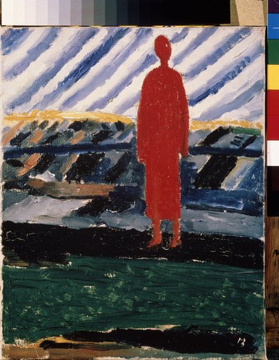 赤い図（A Red Figure）。 カシミール・セヴェリノヴィッチ・マレーヴィッチ（マレーヴィチ、マレーヴィッチ）（1878-1935）による絵画、キャンバスに油彩 作： Kazimir Severinovich Malevich