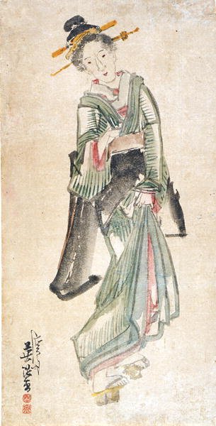 ゲイシャ（紙にインクとカラー） 作： Keisai Eisen