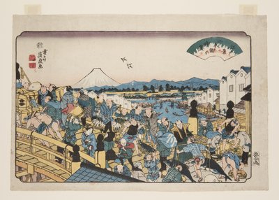 日本橋の晴嵐」（カラー木版画 作： Keisai Eisen