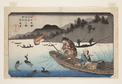 No.55、K?do。長江の鵜飼船（K?do, Nagaegawa ukaibune）（カラー木版画 作： Keisai Eisen