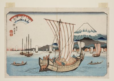 芝浦の帰帆」（カラー木版画 作： Keisai Eisen
