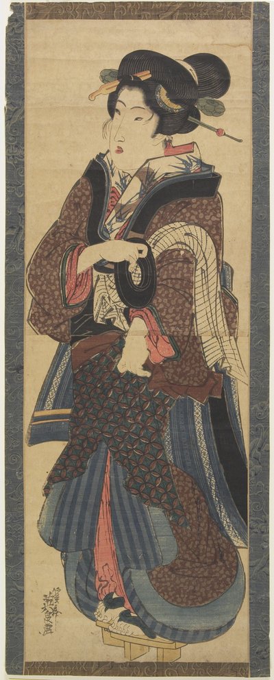 （黒漆のスタンドを持つウェイトレス）、19世紀初頭 作： Keisai Eisen