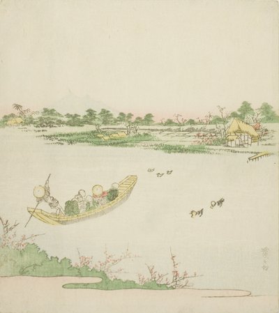 隅田川を渡る渡船 作： Keisai Eisen