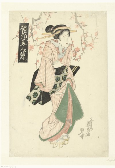 梅の花の下の花魁 美女と梅の対比（連載タイトル） 梅花美人くらべ 作： Keisai Eisen