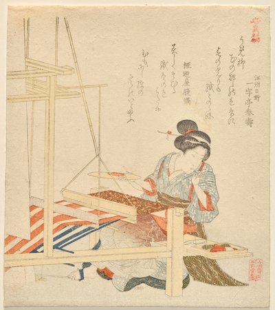 山城の名所・物産 [京都南部] 織機に座る女 作： Keisai Eisen