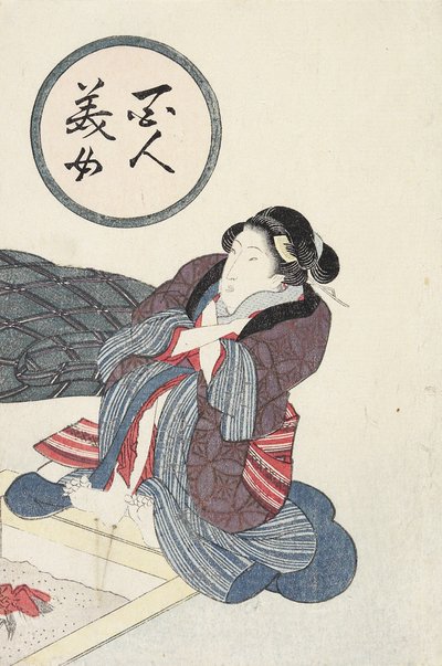 囲炉裏で足を温める女性 作： Keisai Eisen