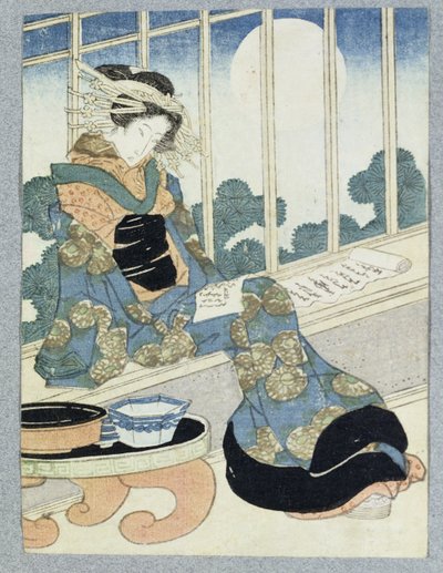 月明かりで読む日本の女性（木版画） 作： Keisai Yeisen