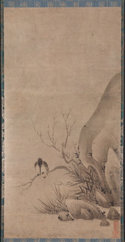 小川の上にとまるカワセミ 作： Kenkō Shōkei
