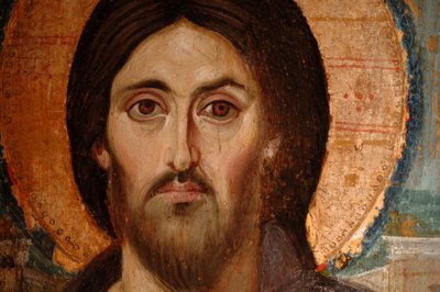 最古の大陸、聖カタリナ修道院博物館、西暦6世紀のコプト様式のイエスの絵（絵画） 作： Kenneth Garrett