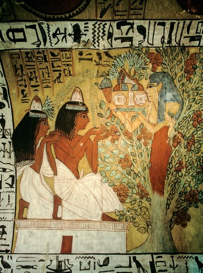 2009年、王家の谷の画家セネデムとその妻が、ハトホル女神の前で礼拝する（写真）。 作： Kenneth Garrett