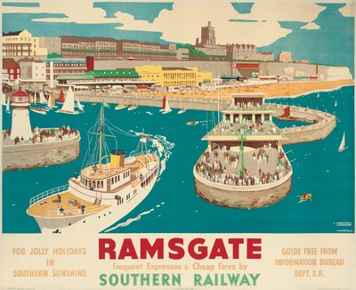 ラムズゲートを宣伝する南部鉄道のポスター 作： Kenneth Shoesmith and Verney L. Danvers