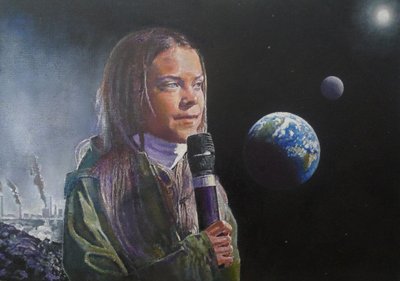 グレタは語る（人類よ目覚めよ！）、2022年（絵画） 作： Kevin Parrish