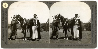シェイクと彼のボディーガード、シリア、1900年代。 作： Keystone View Company
