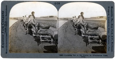 手押し車列車、1906年に内部に塩を運ぶ 作： Keystone View Company