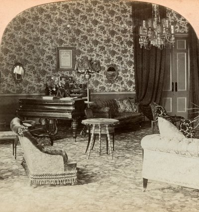 大統領の応接室、ロバーツ卿の本部、ブルームフォンテーン、南アフリカ、1900年。 作： Keystone View Company