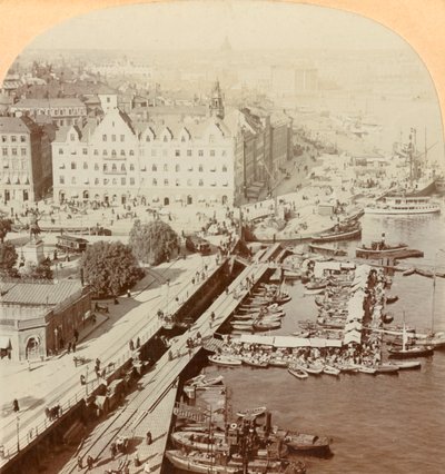 ハーバー、ストックホルム、スウェーデン、1901年。 作： Keystone View Company
