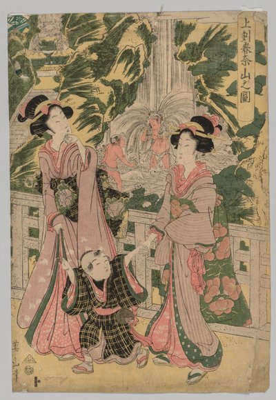 テンプルブリッジの2人の少女と子供、1787〜1867年。 作： Kikugawa Eizan