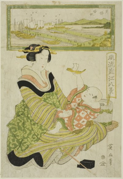 連載「風流近江八景」より 八橋起帆（やばせきはん） 作： Kikukawa Eizan
