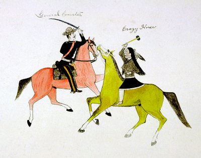 ジョージカスター将軍1839-1876とクレイジーホース、スーダコタインディアンの間の対立。 作： Kills Two