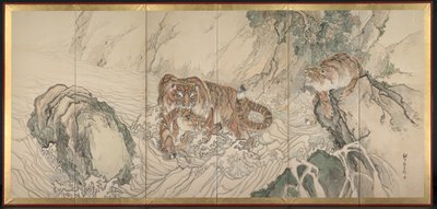 タイガーファミリー、1800年代初頭。 作： Kishi Ganku