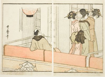歌舞伎座の "箱"（図録『役者楽屋通』より） 作： Kitagawa Utamaro