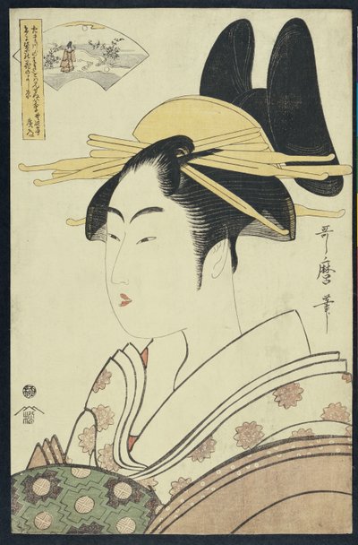 萩川またはノキ川を表す遊女の奥美絵 作： Kitagawa Utamaro