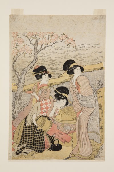 海辺の酒宴」（カラー木版画 作： Kitagawa Utamaro