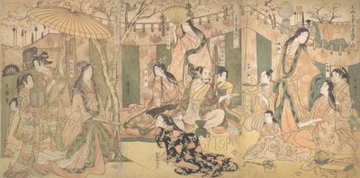 1804年、洛東での太閤と5人の妻の楽しみの眺め。 作： Kitagawa Utamaro