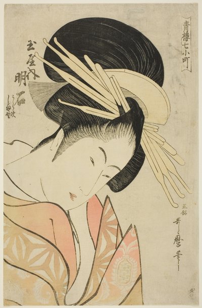 玉屋の明石 吉原七小町図屏風より（玉屋内明石・裏寺・島野） 1794-95年頃（錦絵・大判 作： Kitagawa Utamaro