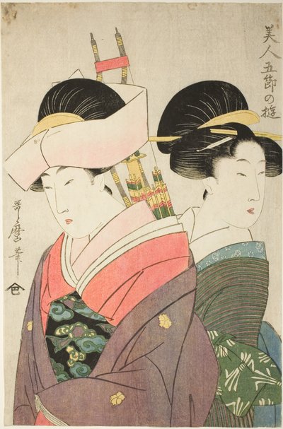 連載「美人御節の遊び」より 美人とお供 お正月 作： Kitagawa Utamaro