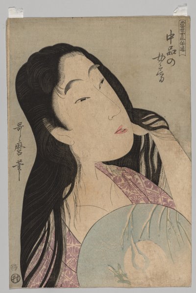 扇子を持つ緩い髪の女性の胸像 1753-1806年 作： Kitagawa Utamaro