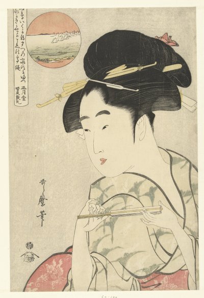 扇子を持つ若い女性の胸像 作： Kitagawa Utamaro