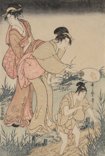 柳の木の下でホタルを捕まえるc。 1796-1797。 作： Kitagawa Utamaro