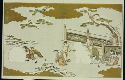 雪獅子を作ったり雪玉を転がしたりする子どもたち「シルバーワールド」 作： Kitagawa Utamaro