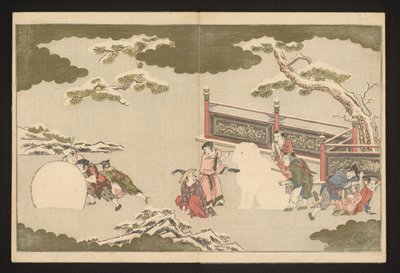 雪遊びをする中国の少年たち 作： Kitagawa Utamaro