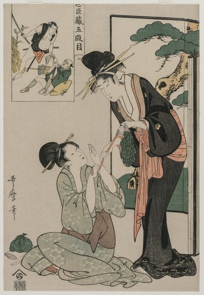 忠臣蔵：忠誠の倉庫の第5幕、1790年代後半。 作： Kitagawa Utamaro