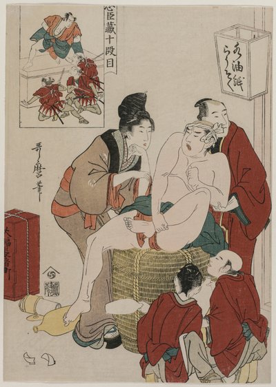 忠臣蔵：1790年代後半、忠誠の倉庫の第X条。 作： Kitagawa Utamaro