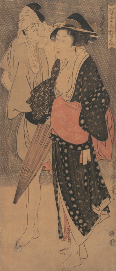 イブニング シャワーのカップル...、約。 1800年。 作： Kitagawa Utamaro