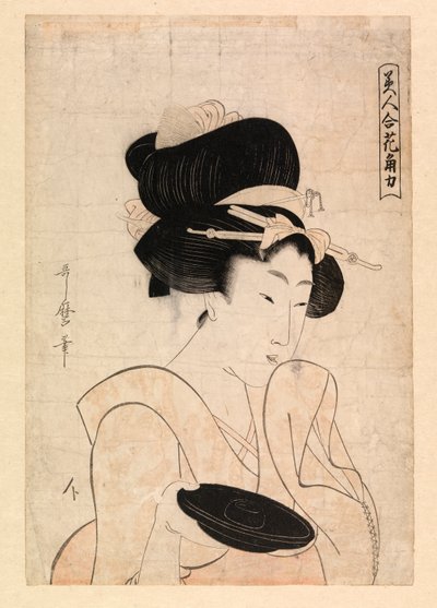 盃を持つ花魁 1790-1806年頃 （カラー木版画） 作： Kitagawa Utamaro