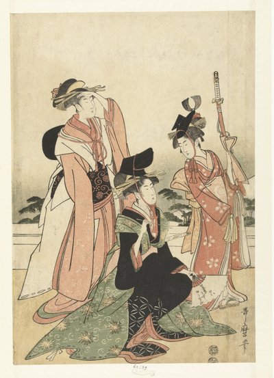 廷臣の真似をする娼婦。 作： Kitagawa Utamaro