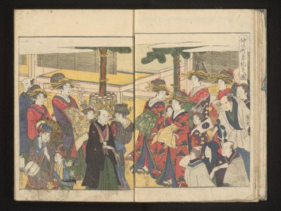 新年のパレード中の遊女と観客 作： Kitagawa Utamaro