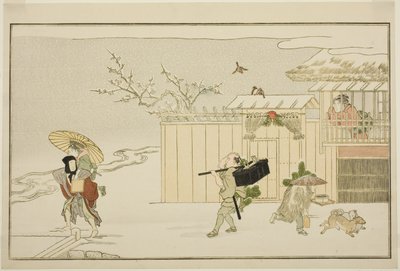 雪中お年玉届け 狂歌画集「若神恵比寿（わかえびす）」より 作： Kitagawa Utamaro