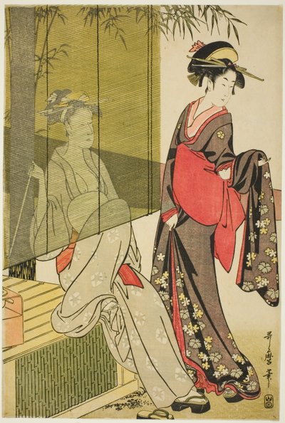 布を乾かして伸ばす 作： Kitagawa Utamaro