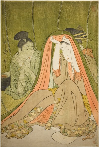 蚊帳から出てくる 作： Kitagawa Utamaro